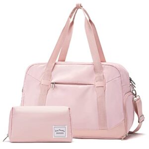 long vacation women's travel duffel bag with toiletry bag, sports gym bag weekendeer carry-on tote with shoe compartment and wet pocket, school yoga bag fit 15.6inch laptop (pink, 18-inch)