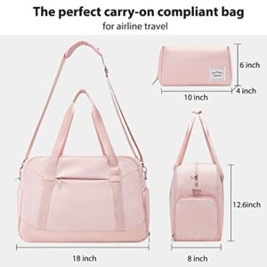 LONG VACATION Women's Travel Duffel Bag with Toiletry Bag, Sports Gym Bag Weekendeer Carry-on Tote with Shoe Compartment and Wet Pocket, School Yoga Bag Fit 15.6inch Laptop (PINK, 18-inch)