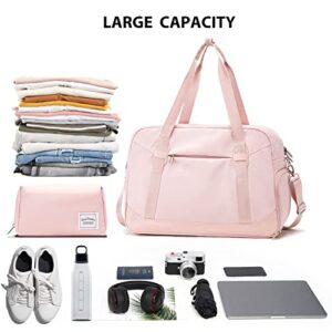 LONG VACATION Women's Travel Duffel Bag with Toiletry Bag, Sports Gym Bag Weekendeer Carry-on Tote with Shoe Compartment and Wet Pocket, School Yoga Bag Fit 15.6inch Laptop (PINK, 18-inch)