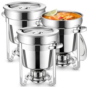 3 Pack Soup Warmer Soup Chafers for Catering Commercial Food Warmer with Pot Lid and Fuel 7 Qt Round Chafing Dish Buffet Set for Catering Buffet Servers Parties Events