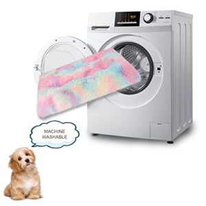 Patas Lague Soft Plush Small Dog Bed for Small Dogs 26''x20''x4'', Faux Fur Fluffy Dog Crate Mat Pet Cat Kennel Pad with Anti-Slip Bottom, Machine Washable Rainbow1