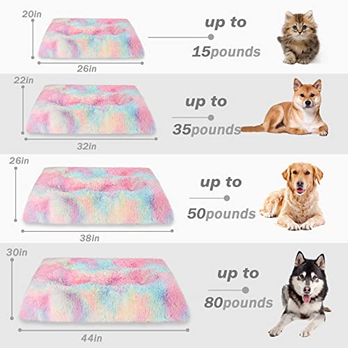 Patas Lague Soft Plush Small Dog Bed for Small Dogs 26''x20''x4'', Faux Fur Fluffy Dog Crate Mat Pet Cat Kennel Pad with Anti-Slip Bottom, Machine Washable Rainbow1
