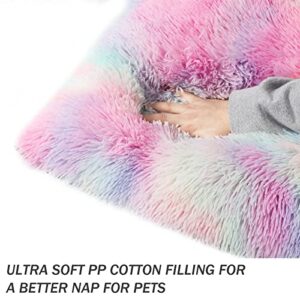 Patas Lague Soft Plush Small Dog Bed for Small Dogs 26''x20''x4'', Faux Fur Fluffy Dog Crate Mat Pet Cat Kennel Pad with Anti-Slip Bottom, Machine Washable Rainbow1
