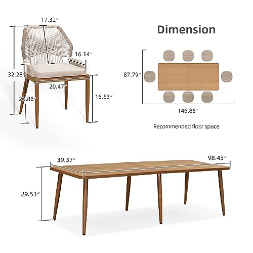 PURPLE LEAF 9 Pieces Dining Set Patio Metal Rectangular Table and Wicker Rattan Chairs for Outside Porch Garden Kitchen Modern Outdoor Furniture Sets