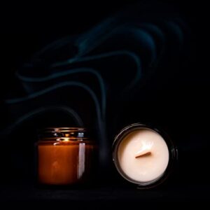 Mini Mandle | Sustainable 100% Soy Candle, Amber Glass Jar, Wood Wick, 2oz Candle (Vanilla, 2oz)