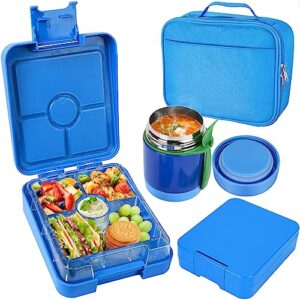 bento lunch box set with 10oz soup thermo, leak-proof lunch containers with 4 compartment, kids hot thermo food jar/insulation lunch bag, food containers for school （solid）