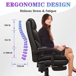 Big and Tall Ergonomic Office Chair, Massage Office Chair 350lb Wide Seat Desk Chair with Massage High Back PU Leather Computer Chair Executive Work Chair with Wheels (Black)