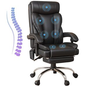 big and tall ergonomic office chair, massage office chair 350lb wide seat desk chair with massage high back pu leather computer chair executive work chair with wheels (black)