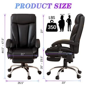 Big and Tall Ergonomic Office Chair, Massage Office Chair 350lb Wide Seat Desk Chair with Massage High Back PU Leather Computer Chair Executive Work Chair with Wheels (Black)