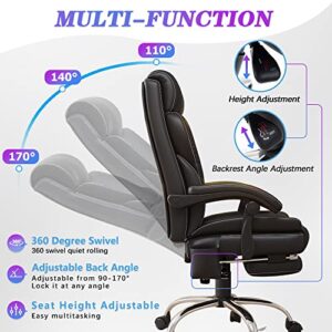 Big and Tall Ergonomic Office Chair, Massage Office Chair 350lb Wide Seat Desk Chair with Massage High Back PU Leather Computer Chair Executive Work Chair with Wheels (Black)