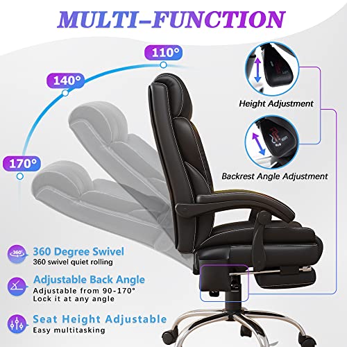 Big and Tall Ergonomic Office Chair, Massage Office Chair 350lb Wide Seat Desk Chair with Massage High Back PU Leather Computer Chair Executive Work Chair with Wheels (Black)