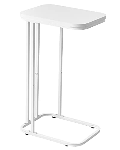 KJGKK C Shaped End Table, 26.6 inches High Side Table for Couch Sofa Bed, Tv Tray, for Living Room, Bedroom, Small Spaces, Metal Frame, White