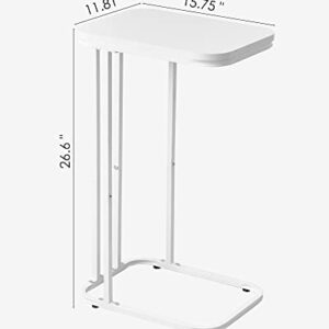 KJGKK C Shaped End Table, 26.6 inches High Side Table for Couch Sofa Bed, Tv Tray, for Living Room, Bedroom, Small Spaces, Metal Frame, White