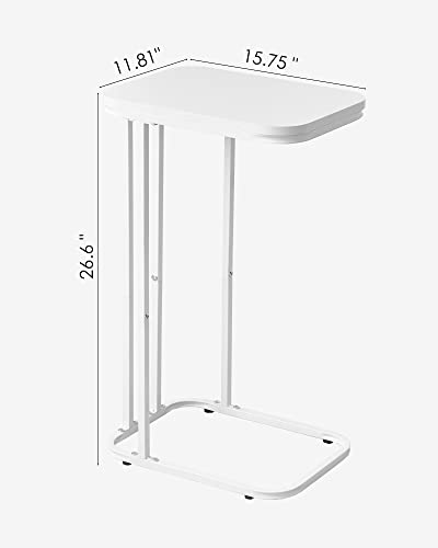 KJGKK C Shaped End Table, 26.6 inches High Side Table for Couch Sofa Bed, Tv Tray, for Living Room, Bedroom, Small Spaces, Metal Frame, White