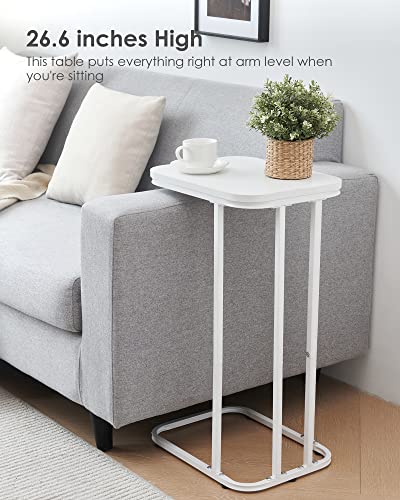 KJGKK C Shaped End Table, 26.6 inches High Side Table for Couch Sofa Bed, Tv Tray, for Living Room, Bedroom, Small Spaces, Metal Frame, White