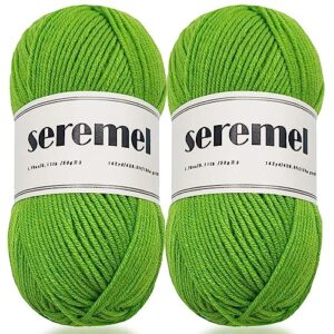 seremel 4ply acrylic soft yarn 2 balls 1pack, 2 pcs crochet yarn total 100g (3.4oz) / 260m (280yds), crocheting/knitting #4 medium yarns, worsted beautiful color (spring green)