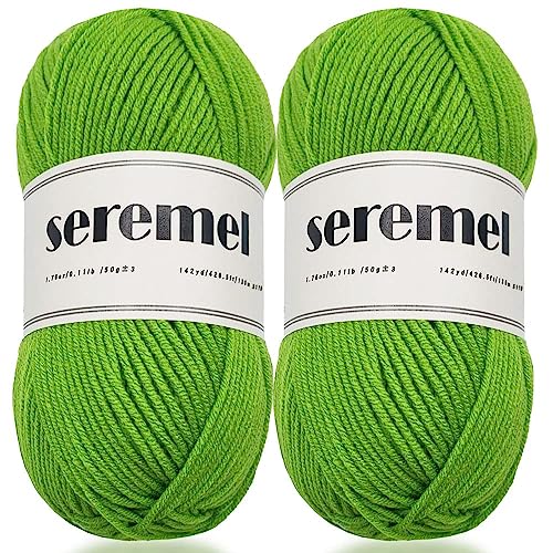 seremel 4Ply Acrylic Soft Yarn 2 Balls 1Pack, 2 Pcs Crochet Yarn Total 100g (3.4oz) / 260m (280Yds), Crocheting/Knitting #4 Medium Yarns, Worsted Beautiful Color (Spring Green)