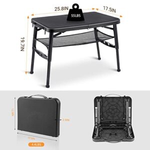 Small Folding Table Portable for Camping - Mondoshop Adjustable Height Lightweight Foldable Table with Nets for Outdoor Cooking, Picnic, Beach, Travel