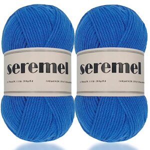 seremel 4ply acrylic soft yarn 2 balls 1pack, 2 pcs crochet yarn total 100g (3.4oz) / 260m (280yds), crocheting/knitting #4 medium yarns, worsted beautiful color (royal blue)