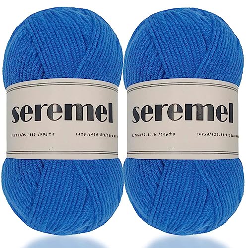 seremel 4Ply Acrylic Soft Yarn 2 Balls 1Pack, 2 Pcs Crochet Yarn Total 100g (3.4oz) / 260m (280Yds), Crocheting/Knitting #4 Medium Yarns, Worsted Beautiful Color (Royal Blue)