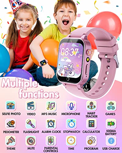 Smart Watch for Kids with Video Camera Music Player Educational Birthday Gifts for 6 7 8 9 10 11 12 Year Old Boys (Pink)