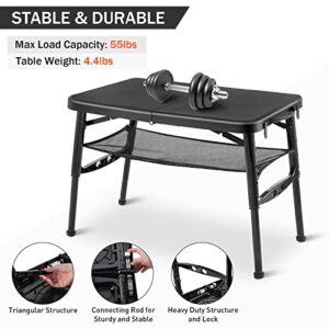 imodomio Small Folding Camping Table Portable - Adjustable Height Fold Up Table with Mesh Layer Foldable Table Lightweight with Carry Handle for Outdoor Hiking Camp BBQ Picnic Beach Cooking