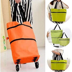 Foldable Shopping Trolley Tote Bag,Large-Capacity Shopping Bag with Wheels Portable Shopping Cart Reusable Portable Grocery Bag,Women Shopper Bag for Vegetable and Fruit (Black)