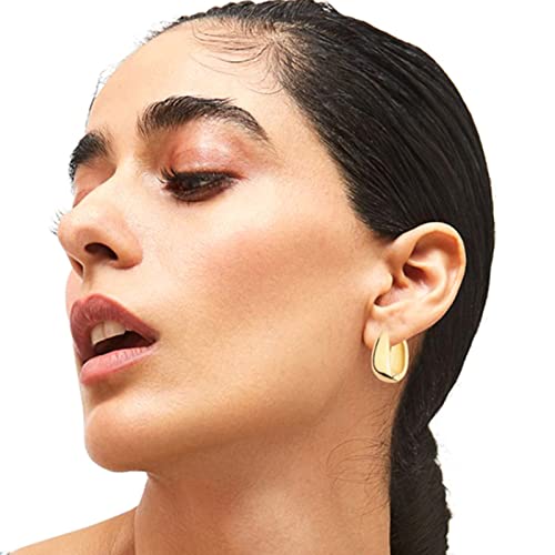 6 Pairs 14K Gold Hoop Earrings for Women Lightweight Chunky Hoop Earrings Multipack Hypoallergenic, Thick Open Twisted Huggie Hoops Earring Set Jewelry for Gifts. (Gold)