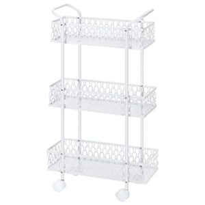 slim rolling storage cart, 3 tier bathroom organizer mobile shelving unit, mobile shelving unit cart with handle and lockable wheels for bathroom,laundry,living room,kitchen (white)