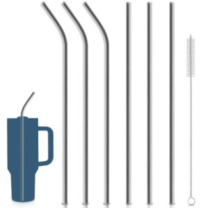 6pcs metal replacement straws for stanley 40oz adventure quencher tumbler - stainless steel reusable drinking straws with cleaning brush compatible with stanley & owala 40oz tumbler with handle