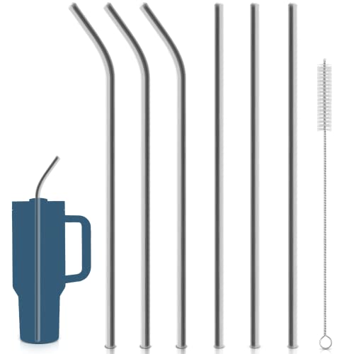 6pcs Metal Replacement Straws for Stanley 40oz Adventure Quencher Tumbler - Stainless Steel Reusable Drinking Straws with Cleaning Brush Compatible with Stanley & Owala 40oz Tumbler with Handle