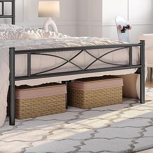 Yaheetech Metal Full Size Bed Frame, Platform Bed Frame, Mattress Foundation with Curved Design Headboard & Footboard, NO Box Spring Needed, Heavy-Duty Support, Easy Assembly, Full, Black