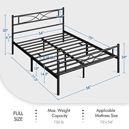 Yaheetech Metal Full Size Bed Frame, Platform Bed Frame, Mattress Foundation with Curved Design Headboard & Footboard, NO Box Spring Needed, Heavy-Duty Support, Easy Assembly, Full, Black