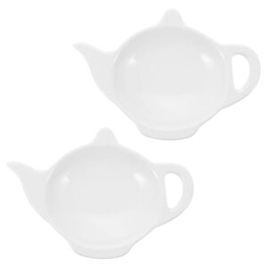 bestonzon decorative tray 2 pcs ceramic tea bag holder teapot shaped teabag coaster tray tea bag saucer seasoning dish for home kitchen white decorative trays