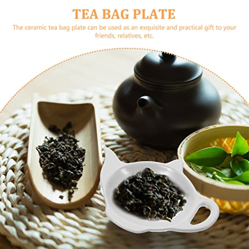 BESTonZON Decorative Tray 2 Pcs Ceramic Tea Bag Holder Teapot Shaped Teabag Coaster Tray Tea Bag Saucer Seasoning Dish for Home Kitchen White Decorative Trays