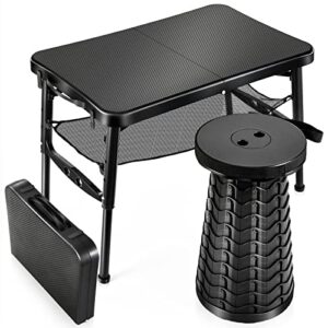 kpr retractable folding table and stool set,portable camping foldable table lightweight yet more sturdy with adjustable stool for picnic beach camp,fishing,hiking tours,bbq,parties,outdoor activities