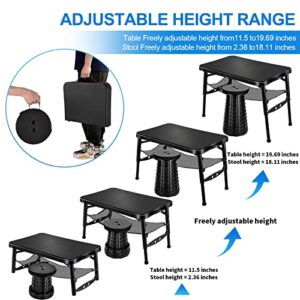 KPR Retractable Folding Table and Stool Set,Portable Camping Foldable Table Lightweight Yet More Sturdy with Adjustable Stool for Picnic Beach Camp,Fishing,Hiking Tours,BBQ,Parties,Outdoor Activities