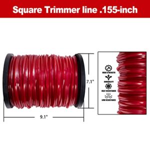 Cluparis 5-Pound Heavy Duty Square Trimmer Line .155-inch-by-492-ft Commercial String Trimmer Line in Spool, 0.155" Nylon Weed Eater String with Bonus Line Cutter（ Red）