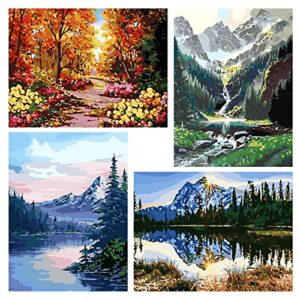 qoosea 4 pack paint by numbers for adults landscape diy art craft for beginner acrylic painting on canvas by number for home wall decor 12x16inch