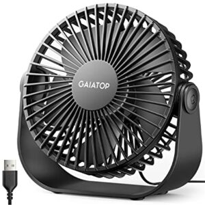Gaiatop USB Desk Fan, 3 Speeds Portable Small Fan with Strong Airflow, 5.5 Inch Quiet Table Fan, 90° Rotate Personal Cooling Fan For Bedroom Home Office Desktop Travel (Black)