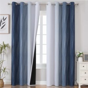 estelar textiler navy blue and greyish white blackout curtains for bedroom 84 inches long, full room darkening grommet curtains for living room,thermal insulated ombre blackout drapes,52wx84l,2 panels