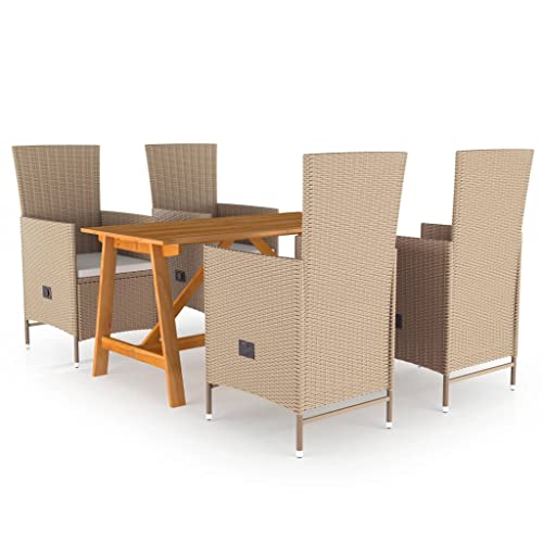 YUHI-HQYD 5 Piece Patio Dining Set,Balcony Bar,Party Furniture,Comfortable Casual Furniture,Adjustable Backrest,Suitable for Balcony, Deck, Backyard, Patio, Garden, Poolside, etc. Beige