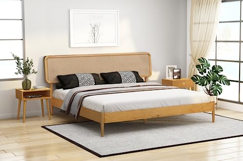 NTC Lupin Wooden Bed Frame with Headboard, Solid Oak Foundation with Silent Slats and Wood Central Supports, 800 Lb Capacity, Effortless Assembly, King - Rustic Oak