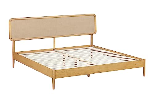 NTC Lupin Wooden Bed Frame with Headboard, Solid Oak Foundation with Silent Slats and Wood Central Supports, 800 Lb Capacity, Effortless Assembly, King - Rustic Oak