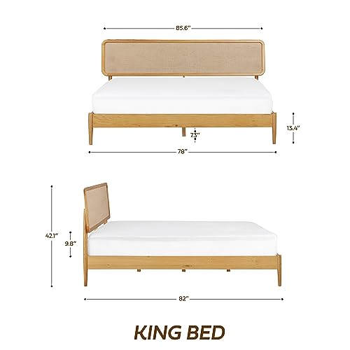 NTC Lupin Wooden Bed Frame with Headboard, Solid Oak Foundation with Silent Slats and Wood Central Supports, 800 Lb Capacity, Effortless Assembly, King - Rustic Oak