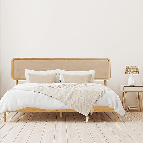 NTC Lupin Wooden Bed Frame with Headboard, Solid Oak Foundation with Silent Slats and Wood Central Supports, 800 Lb Capacity, Effortless Assembly, King - Rustic Oak