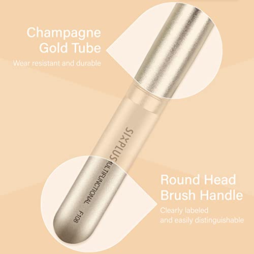 Travel Makeup Brushes Set with Case, SIXPLUS 5Pcs Champagne Gold Double Ended Professional Make Up Brush for Foundation Blush Powder Eyeshadow Blush Eyebrow Lip, Portable Storage Bag, Best Gift Kit