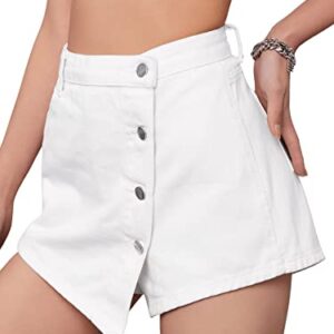 SweatyRocks Women's Casual High Rise Button Front Wrap Denim Skort Skirt with Pocket White 30