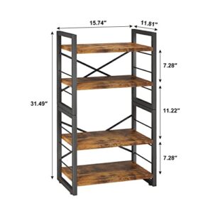 Homeiju Bookshelf, 4 Tier Stackable Bookcase, Adjustable Industrial Book Shelf Storage Organizer for Desktop, Living Room, Bedroom, Office(Rustic Black and Brown)