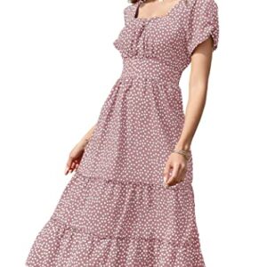 Light Pink Dress for Women Casual Floral Summer Dresses 2023 Boho Sundresses Cute Resort Wear Flowy A-Line Modest Elegant Evening Outfits (Large)